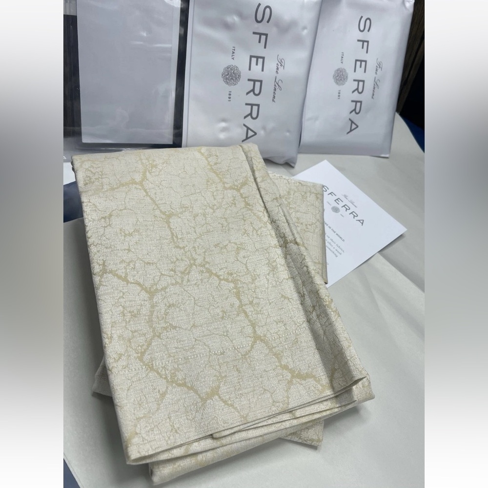 $400 Sferra Pratella One Euro One King Sham Two Piece Bundle Cotton Sateen Gold